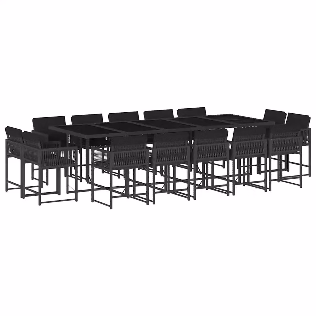 Set da pranzo da giardino vidaXL in polyrattan nero con cuscini e tavolo in vetro, 15 pezzi – 2