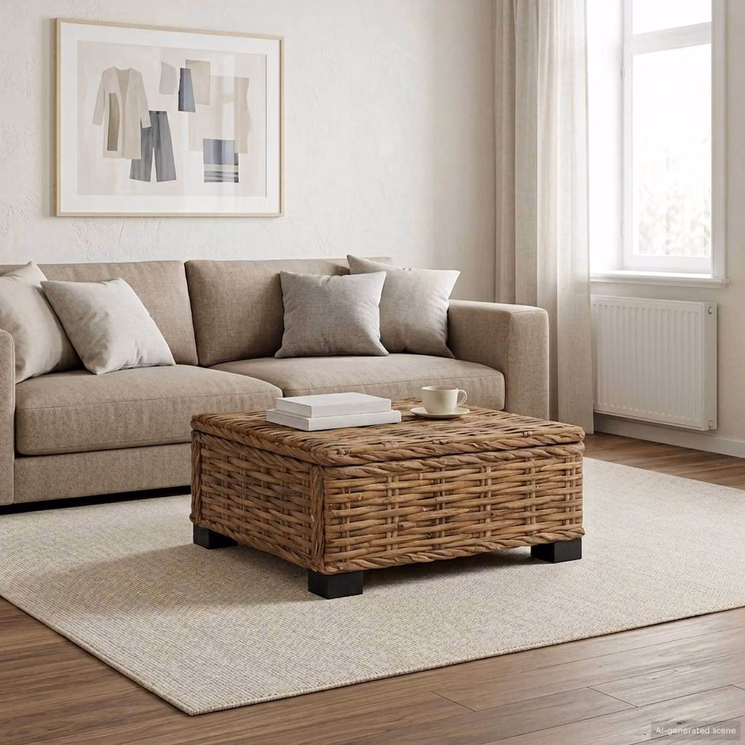 vidaXL Tavolino da salotto GENDT in rattan naturale, colore beige e marrone, design moderno per soggiorno o esterno