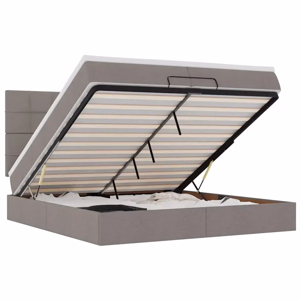 Letto con contenitore a sollevamento vidaXL in tessuto beige e grigio con porta USB e illuminazione sottostante L/P/H: 200 x 200 x 280 cm – 2