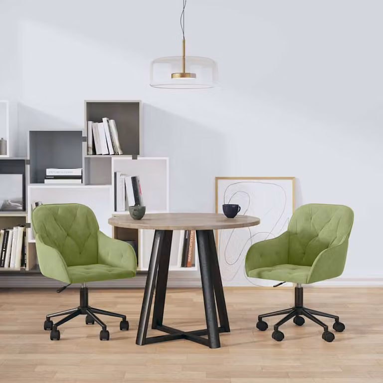 Set di 2 sedie da pranzo girevoli vidaXL in velluto verde con base in metallo e legno
