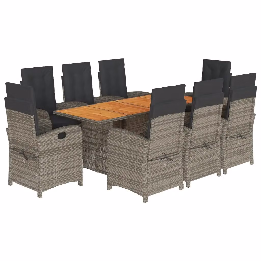 vidaXL Set da Pranzo da Giardino 9 pz in Polyrattan e Legno di Acacia Grigio e Marrone – 2
