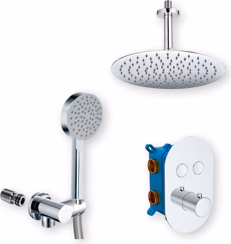 Set doccia Mereo con miscelatore termostatico a pulsante - 2 vie - copertura ovale - CB60106TB4