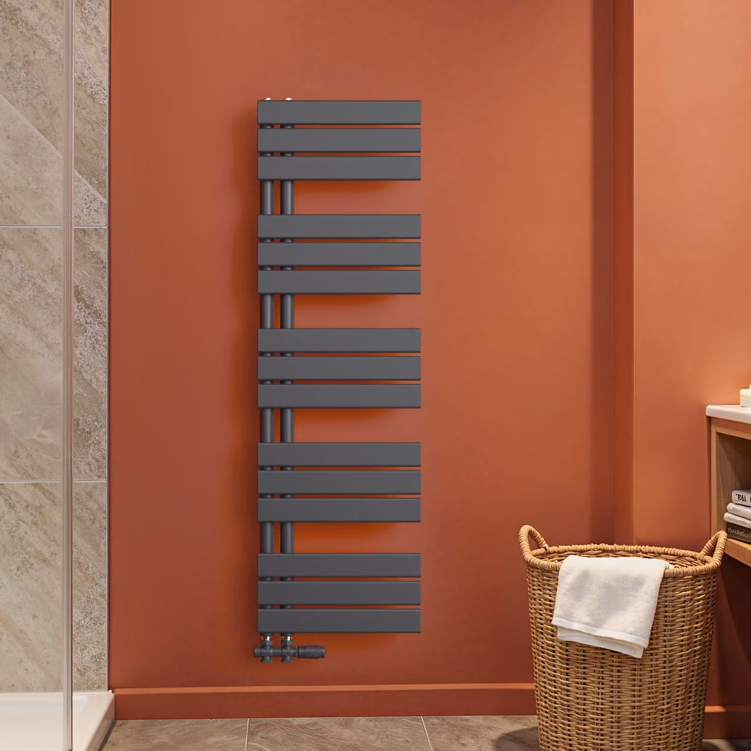 S'AFIELINA 1320x400mm Radiatore da bagno Radiatore per asciugamani Radiatore a pannello piatto per bagno Attacco laterale antracite 570 Watt