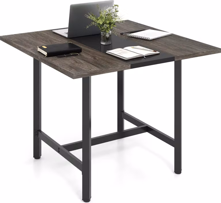 Tavolo da conferenza COSTWAY, tavolo da riunione con struttura in metallo, tavolo da seminario per 4 persone, 100 x 100 x 75 cm, grigio + nero