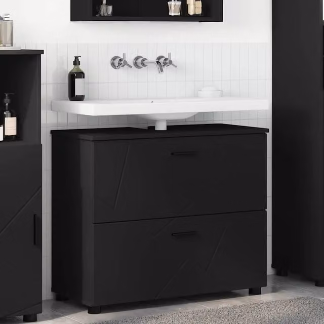 Mobile da bagno moderno vidaXL nero con cassetti e ante, L: 76,5 cm, P: 35 cm, H: 64 cm