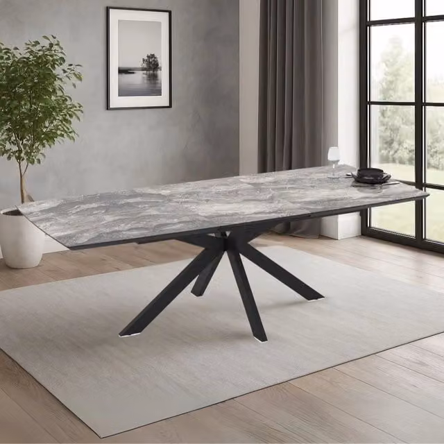 Tavolo allungabile Verano piano effetto marmo arabesque nero e base nera 180/240x100x76H