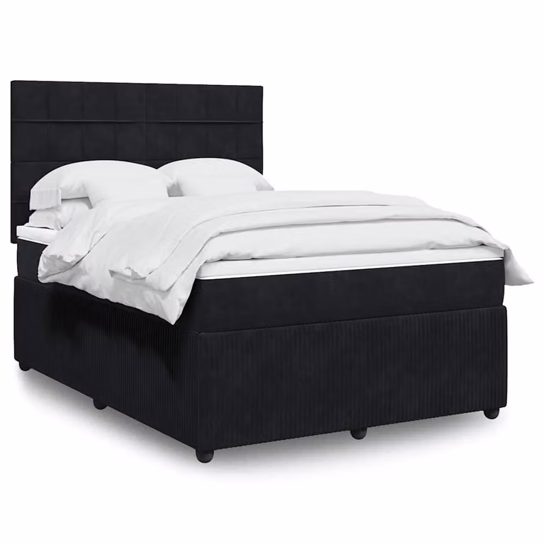 vidaXL Giroletto a Molle con Materasso in Velluto Nero L/P/H: 140 x 200 cm