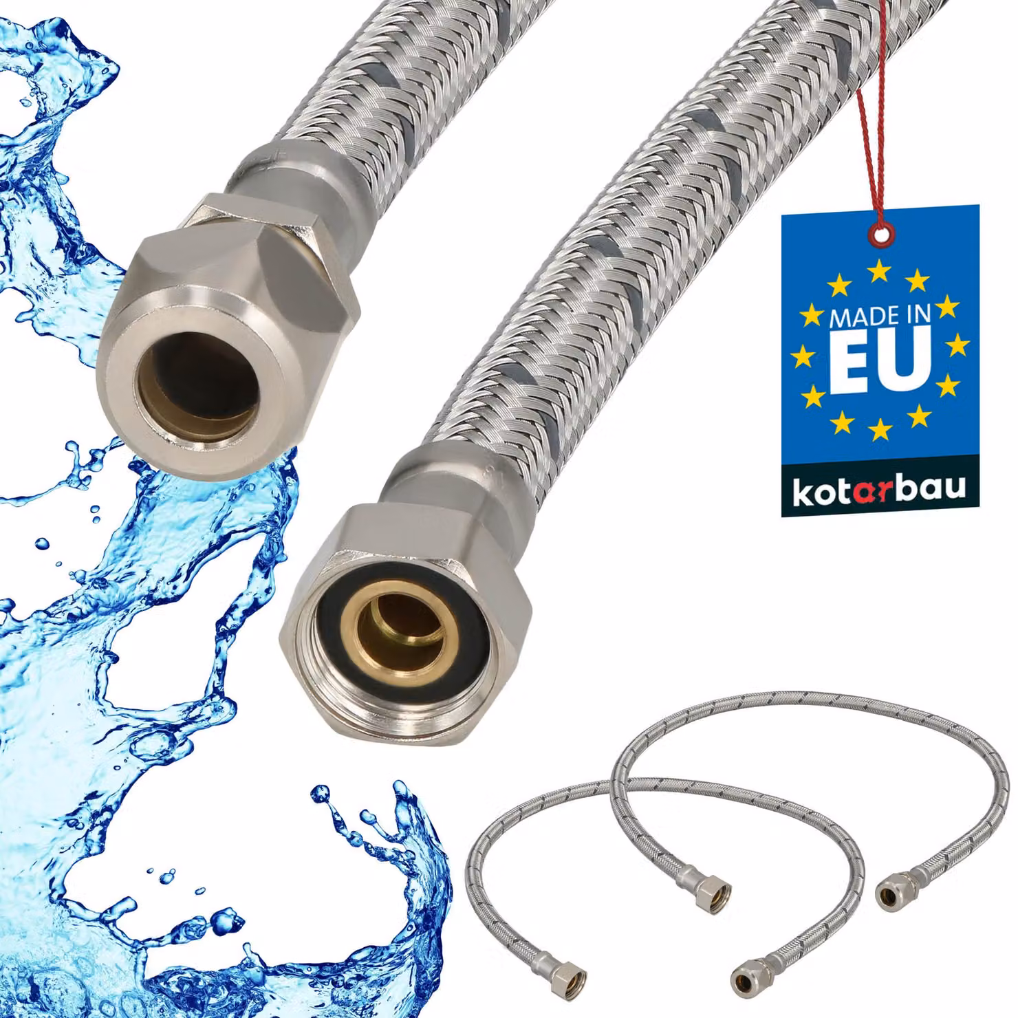 KOTARBAU® 2 Pezzi Tubo Flessibile per Rubinetto 3/8“ x 3/8“ Tubo di Raccordo 80 cm Dado Girevole x Raccordo a Pressare Acciaio Inox