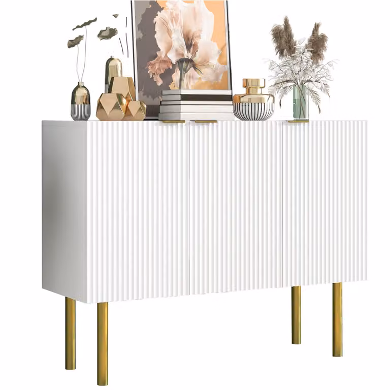 AIORBER Credenza moderna in MDF con gambe in metallo, ripiani regolabili, ampio spazio di archiviazione, 120x42x93cm - Bianco