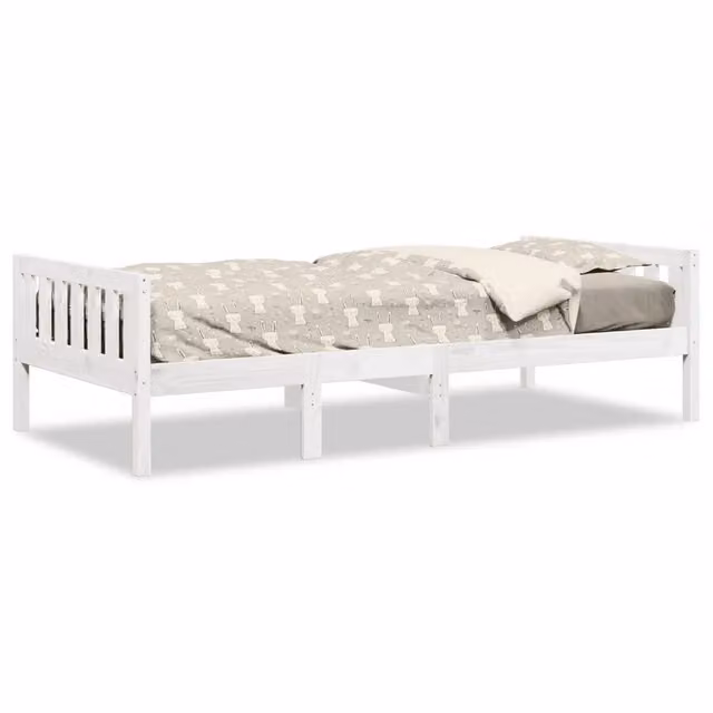 Letto per bambini in legno di pino massello bianco con doghe fisse L/P/H: 205.5 x 90 x 57 cm