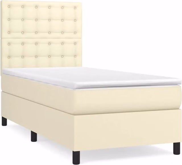 Letto singolo | Letto per adulti | Giroletto a Molle con Materasso Crema 90x190 cm in Similpelle