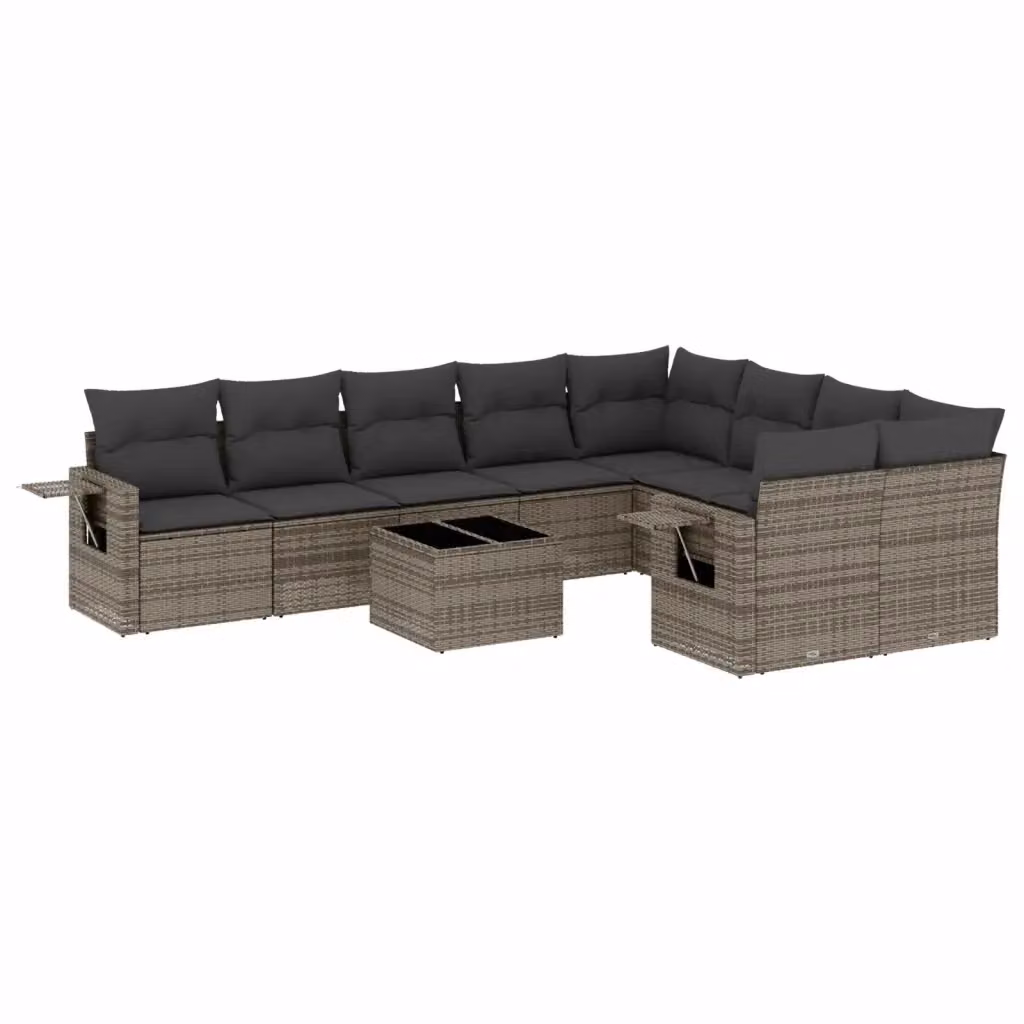 Set Divano da Giardino vidaXL 10 pz in Polyrattan Grigio con Cuscini e Tavolino – 2