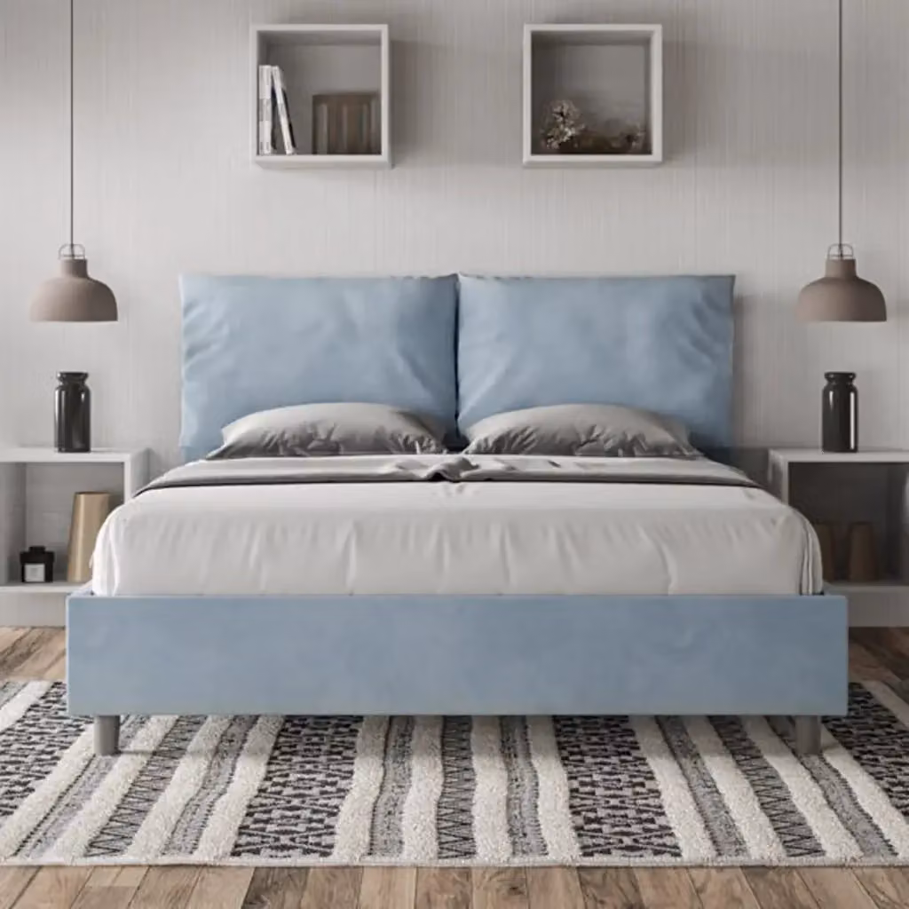 Letto matrimoniale Antea Ityhome con rete imbottita in microfibra azzurro L/P: 160 x 200 cm – 2