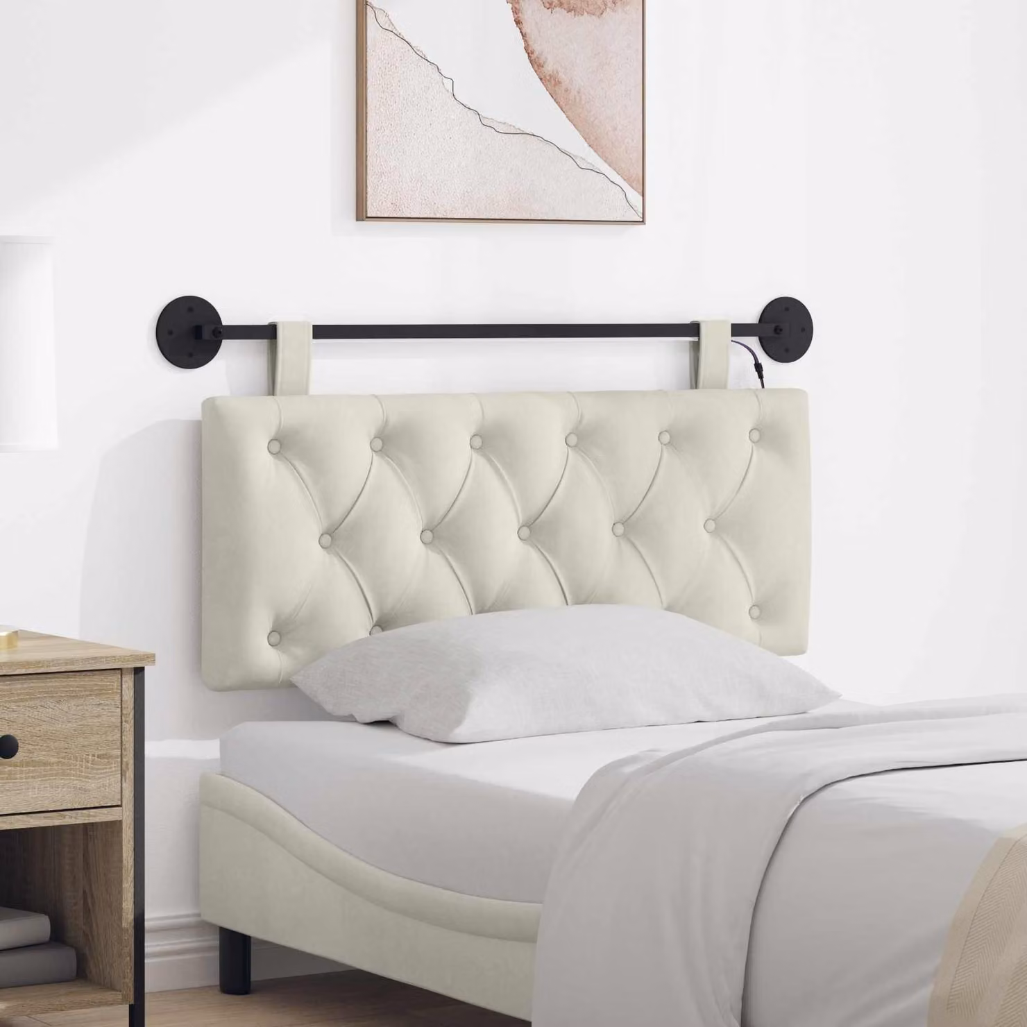 Testiera da letto sospesa vidaXL in velluto beige con illuminazione integrata