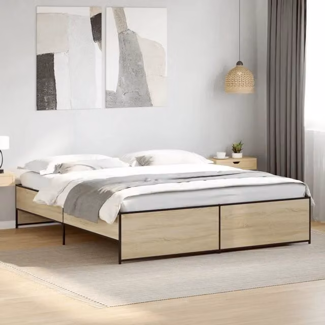 Letto Giroletto vidaXL in Rovere Sonoma e Metallo, L/P: 200 x 200 cm – 1