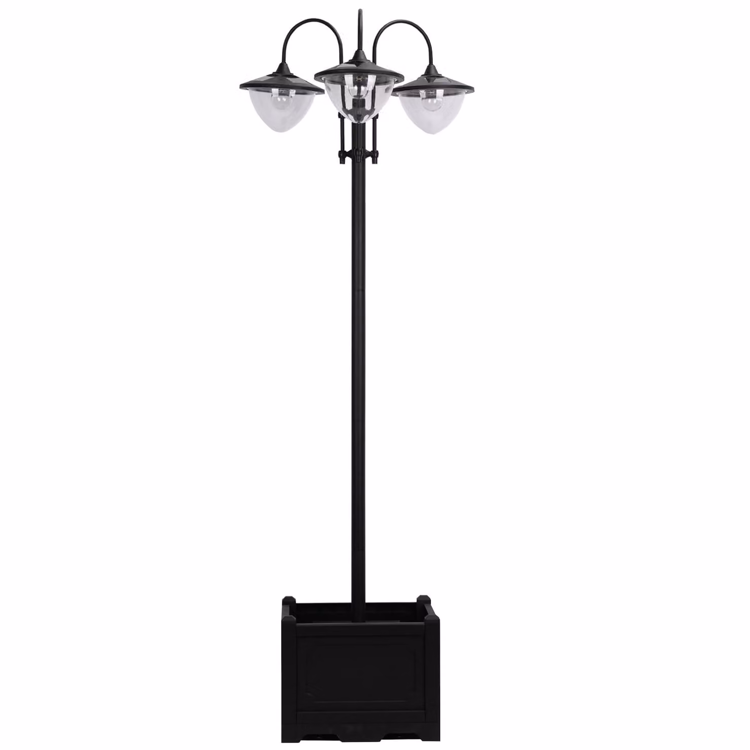 Moonbite, set di 3 lanterne solari da esterno, lampada da terra, 60 x 55 x 189 cm, con base a vaso per fiori, grado di protezione IP44, lampada da esterno con interruttore, plastica, colore nero