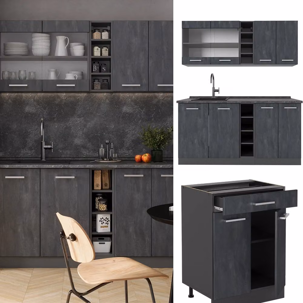 Cucina completa moderna Vicco R-Line Calce nera e Antracite L: 160 cm – 2