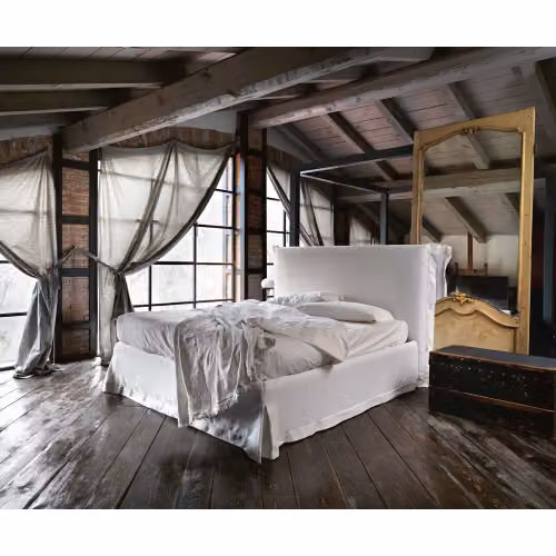 Letto matrimoniale imbottito sfoderabile con mantovana Chloè - Noctis