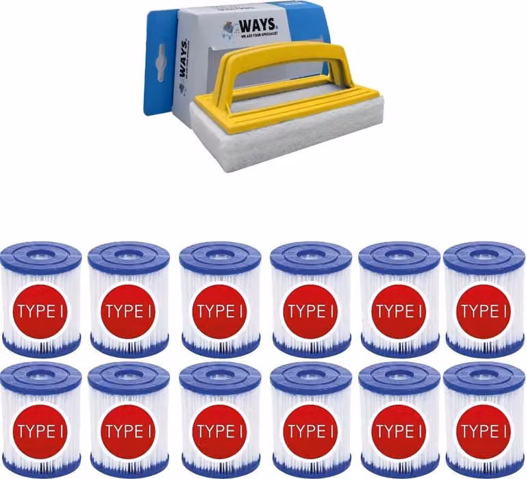 Bestway - Filtro di tipo I adatto alla pompa filtro 58381 - 12 pezzi & spazzola WAYS