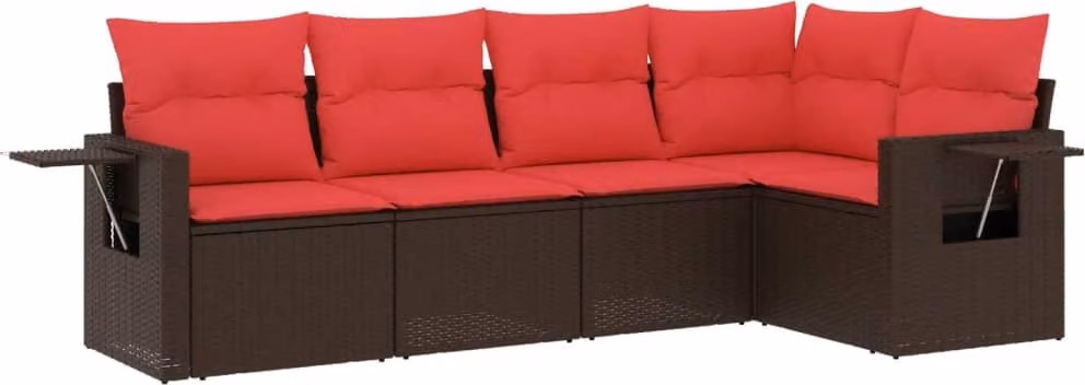 Set Divani da Giardino 5 pz con Cuscini Marrone in Polyrattan