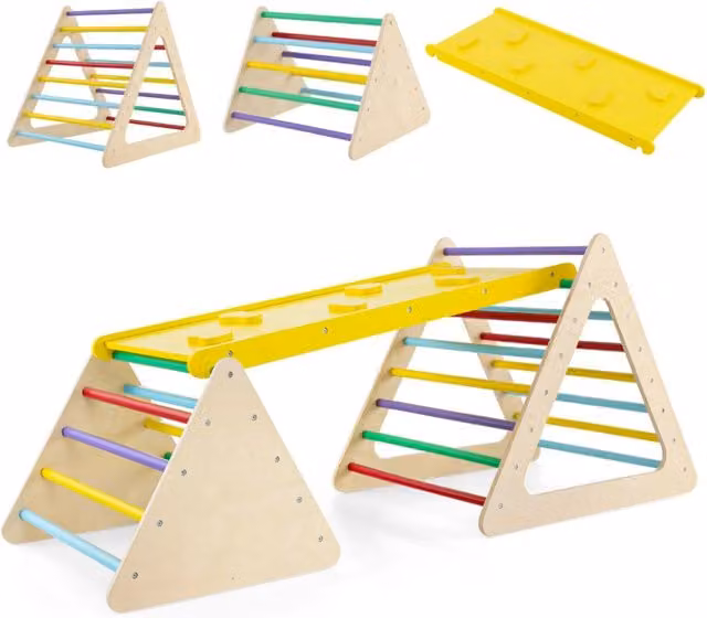 Set da arrampicata 3 in 1 per bambini, Scala triangolare con rampa double face per scivolare e arrampicarsi Colorato 1