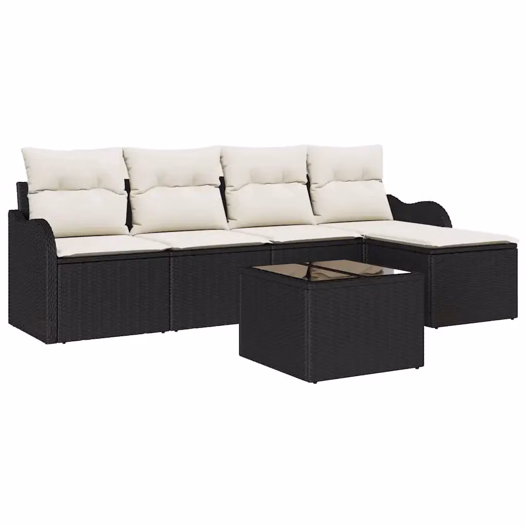 Set Divano da Giardino a L vidaXL 6 Pezzi Nero e Grigio con Tavolino e Ottoman in Rattan e Metallo – 2