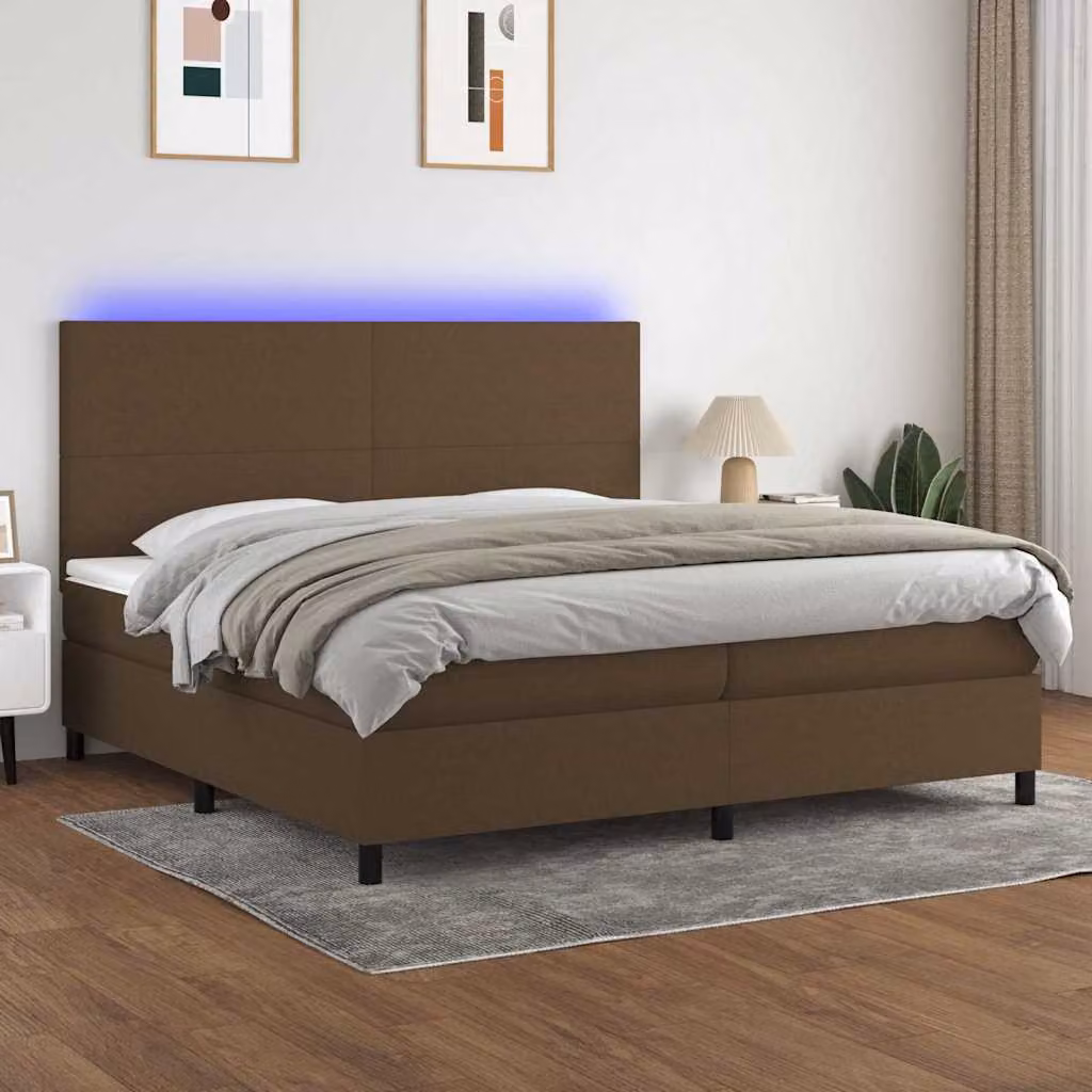 Letto Ibrido con Materasso a Molle Insacchettate e Illuminazione LED vidaXL, Marrone e Bianco, L/P: 200 x 200 cm