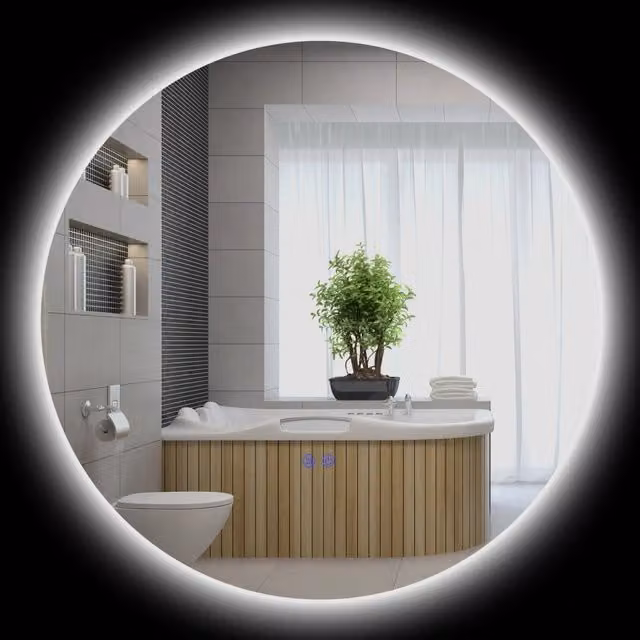 Specchio da bagno tondo Minimal con luce LED antibagno, touch switch e dimmerabile, colore silver, Diametro: 80 cm