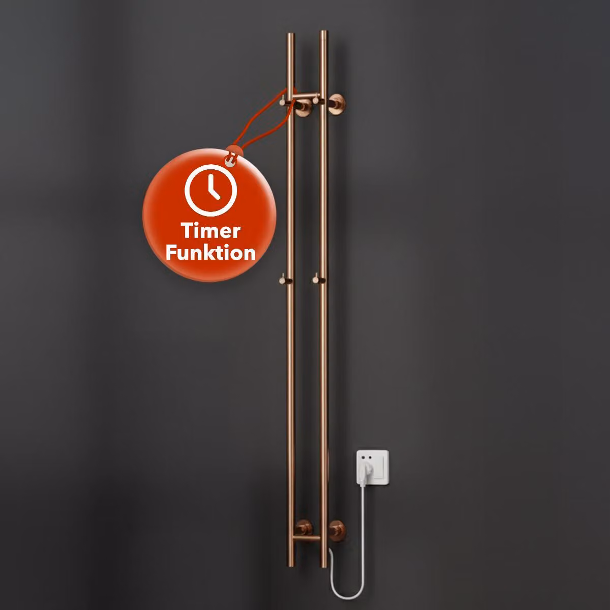 BELVIT asciugamani elettrico 150 cm doppio 120W con timer e 2 impostazioni di calore - a parete, 4 ganci, scaldasalviette elettrico per bagno