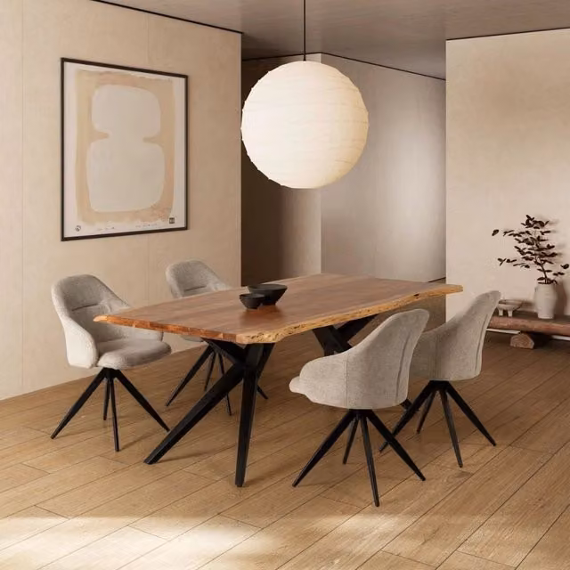Tavolo fisso Mudri in legno di acacia e metallo nero stile industrial L: 200 cm, P: 100 cm, H: 75 cm