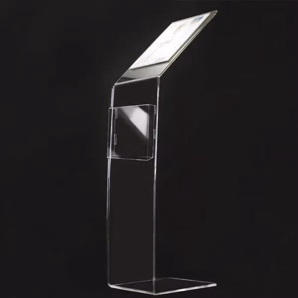 Leggio a L in plexiglass trasparente con 1 tasca e porta depliant A4 Top Eventi Store