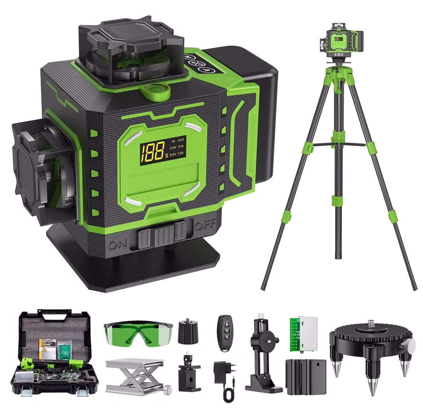Livella laser 4D, con rotazione a 360° su 4 lati, 16 linee, autonivelante, con 2 batterie