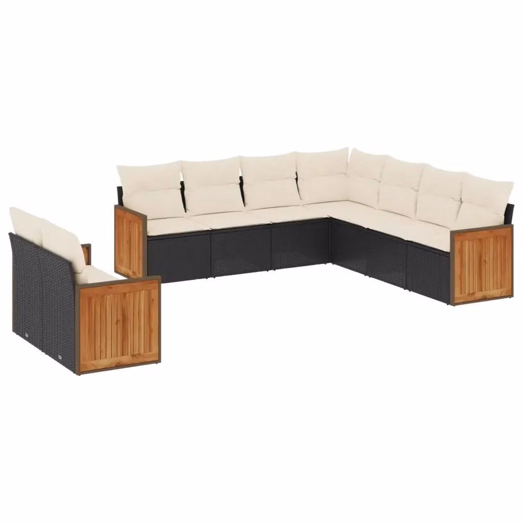 Set di divani da giardino vidaXL in polyrattan nero con cuscini inclusi e coperture rimovibili – 2