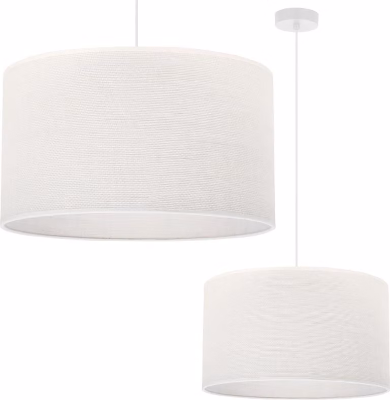 Lampada A Sospensione In Iuta Bianca 1 Paralume Piatto Bianco 40Cm E27