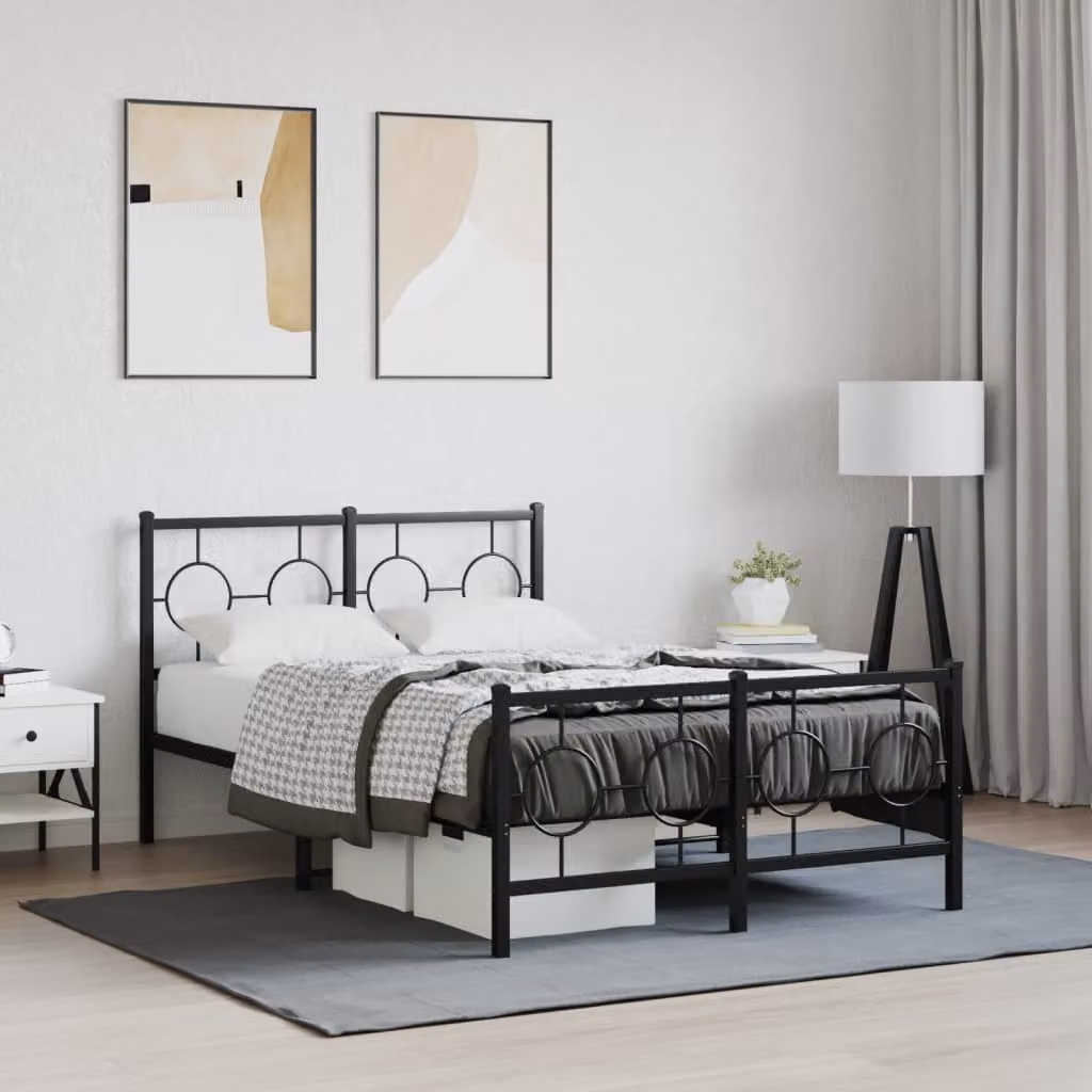 vidaXL Giroletto in metallo nero con testiera e pediera L/P/H: 120 x 200 x 91 cm