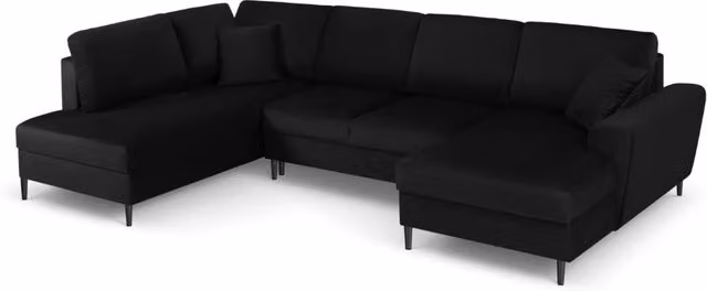 Divano panoramico convertibile Kyoto di Cosmopolitan Design con contenitore, 7 posti, velluto nero, L 313 cm x P 194 cm x H 88 cm