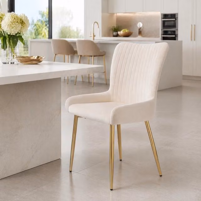 Set di 6 sedie da pranzo MIVRAY in velluto beige con gambe in metallo dorato per soggiorno e camera da letto – 1