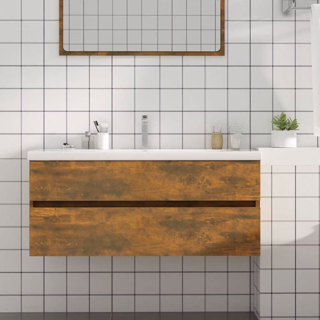 Mobile Lavabo Moderno vidaXL in Legno Rovere Fumo, L/P/H: 100 x 38,5 x 45 cm