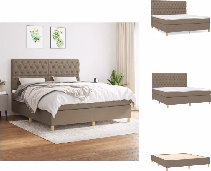 vidaXL Letto a molle con materasso in tessuto tortora 160x200 cm - Letti e strutture letto