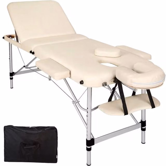 Lettino da massaggio portatile pieghevole in alluminio a 3 sezioni + telo beige 2008139