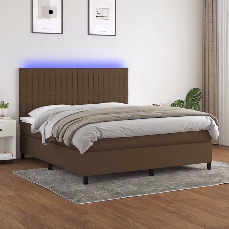 Letto Ibrido con Materasso e Illuminazione LED vidaXL, Marrone Scuro e Bianco, L/P/H: 160 x 200 x 128 cm