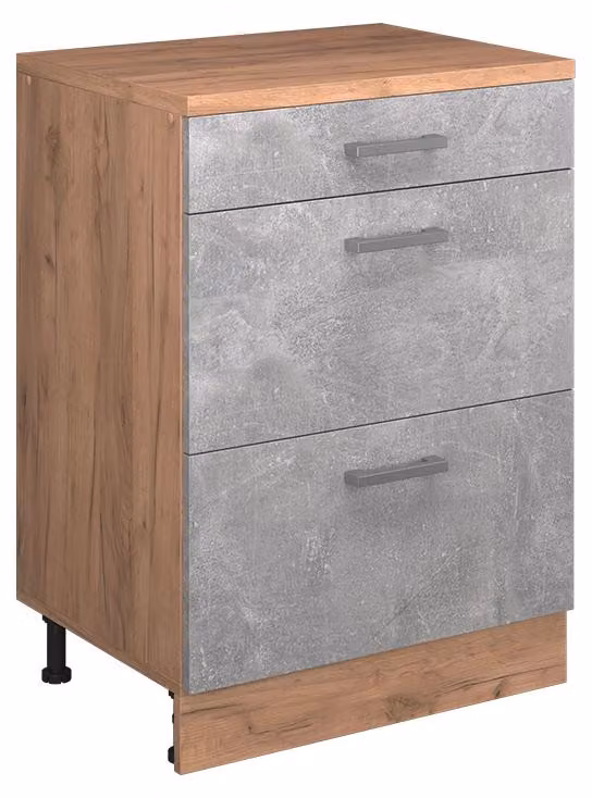 Mobile cucina sottotetto Vicco R-Line Calcestruzzo 60 cm senza inclinazione con 3 cassetti, Model 61713