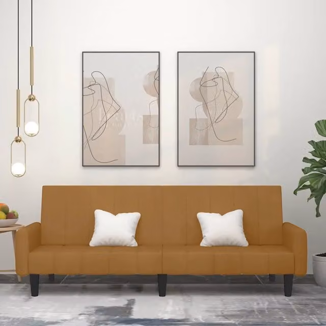 Divano Letto a 2 Posti Marrone in Velluto 375782
