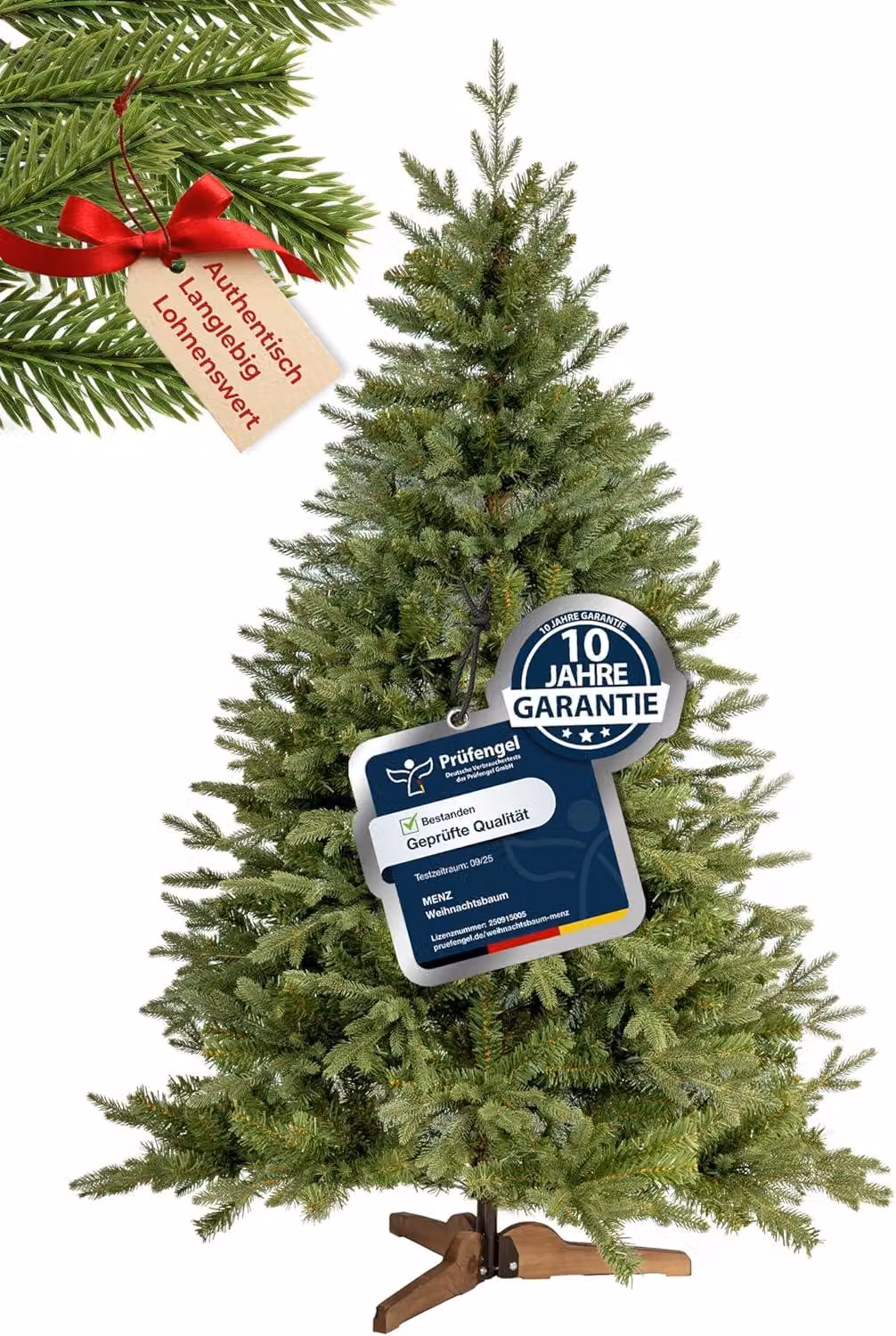 Albero di Natale artificiale, altezza 180 cm, set completo, colore verde, abete con rami fitti, base stabile, scelta duratura per molti anni, include luci bianche calde