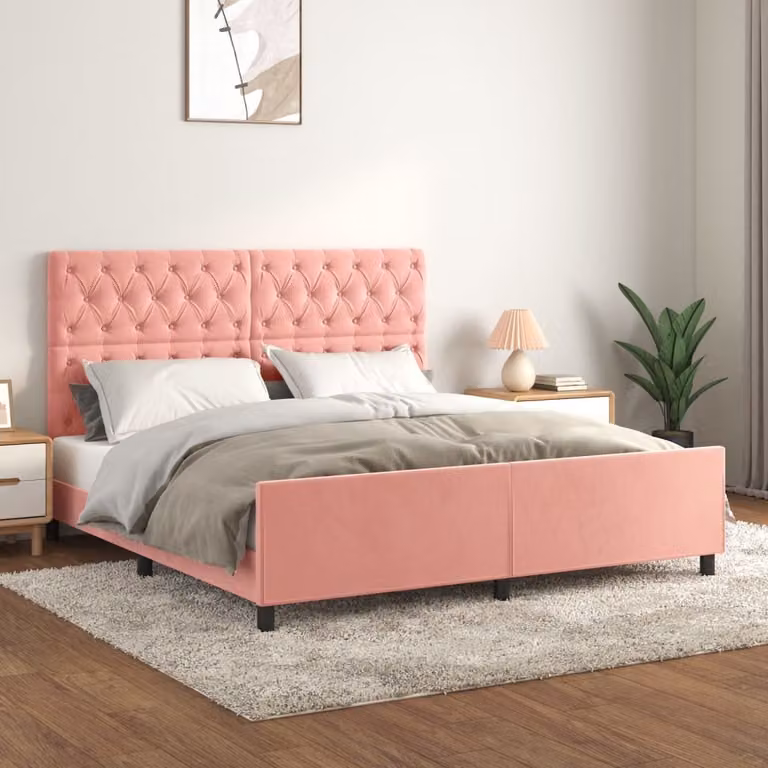The Living Store Struttura letto con testiera rosa 160x200 cm in velluto
