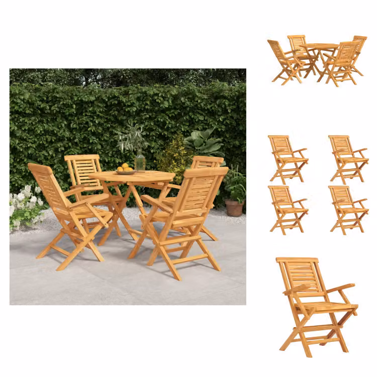 vidaXL Set da pranzo da giardino 5 pezzi in teak massiccio - Set di mobili da giardino