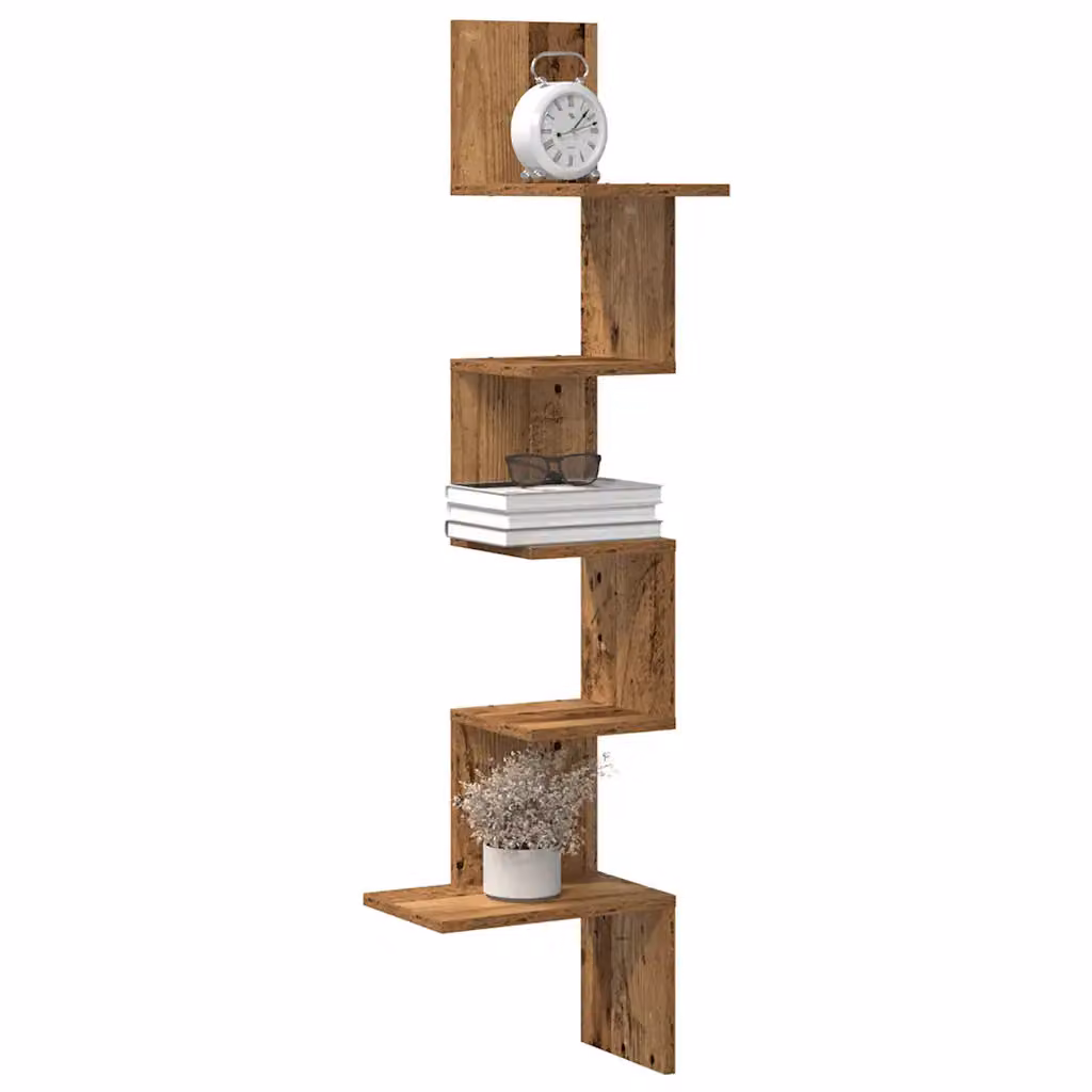 vidaXL Mensola Angolare in Legno Vecchio Marrone, L/P/H: 32 x 32 x 127,5 cm