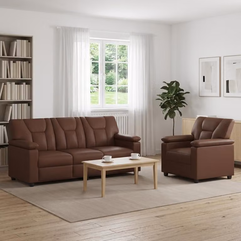 Set di 2 divani moderni vidaXL in similpelle marrone con struttura in metallo per il tuo soggiorno
