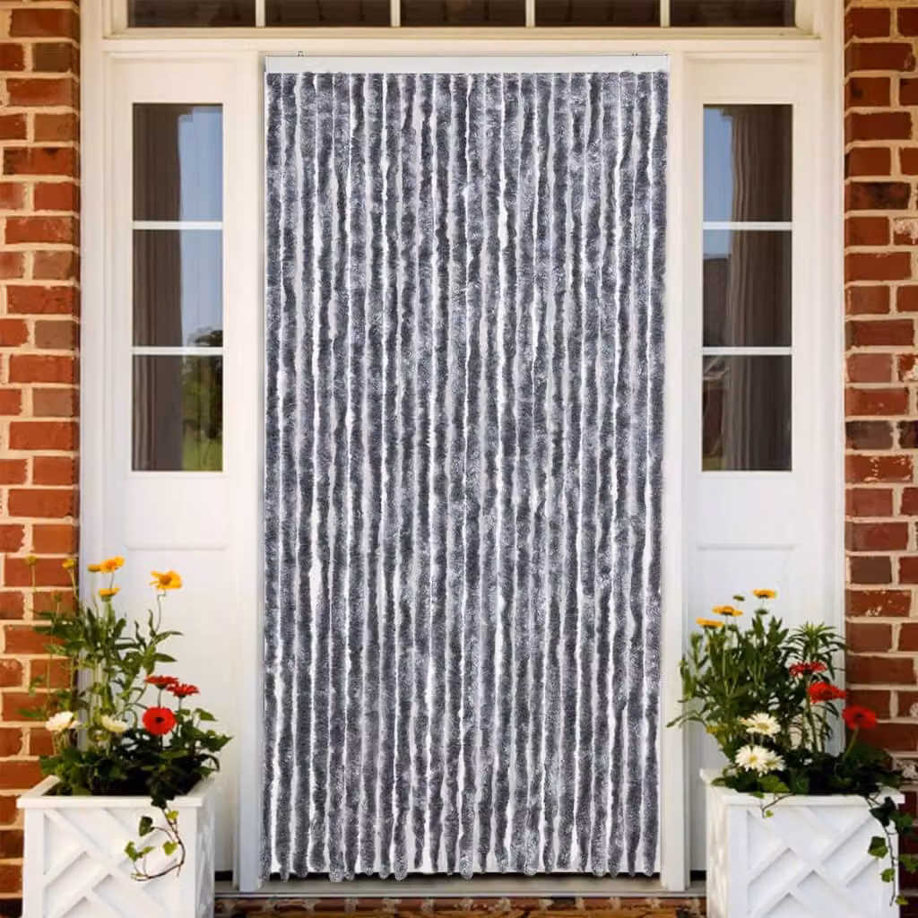 Tenda Antimosche vidaXL in Ciniglia Grigio Argento, Termoisolante e Opaca, L: 100 cm x H: 200 cm