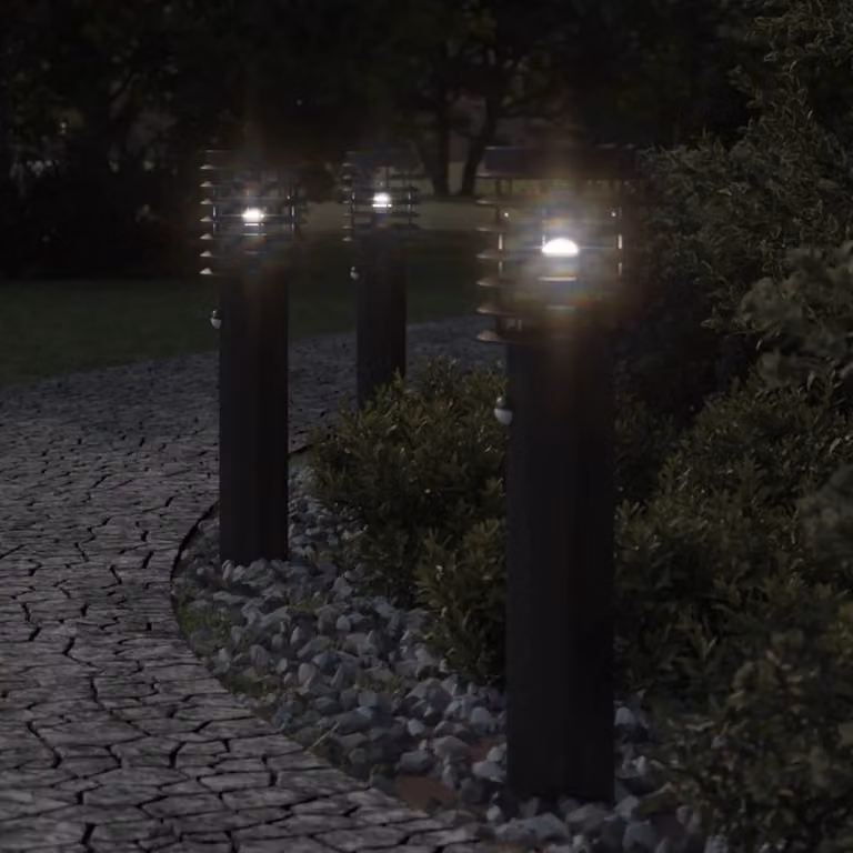 Lampada da terra per esterni vidaXL con sensore di movimento, colore nero, in acciaio e metallo, Altezza: 60 cm